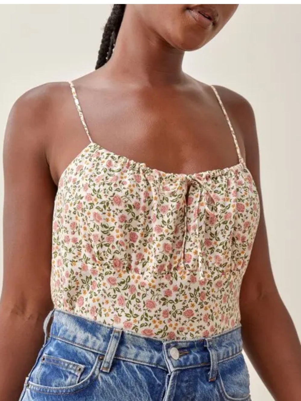 Reformation Nightingale Top Relaxed Cami Camisole Tie Front Feminine Romantic